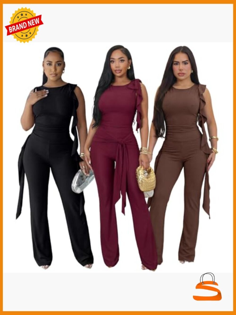 Women's 2 Piece Outfits Ruffle Tank Top & Flare Pants Matching Set Summer - Picture 2 of 7